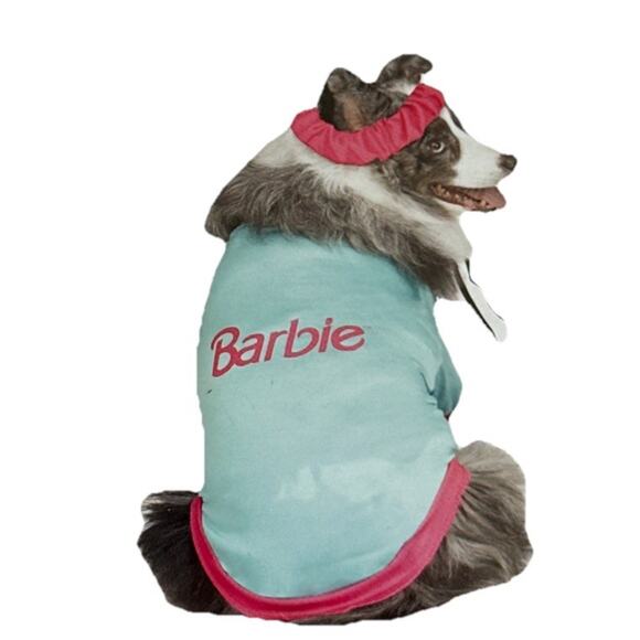 Barbie Aerobics 2 PC Dog Costume Shirt & Sweatband, Halloween SZ Small 11-17 LBS - Picture 2 of 3